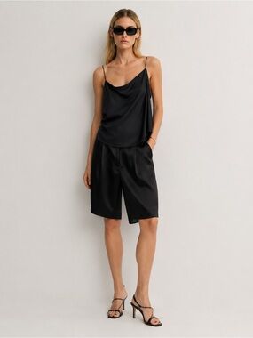 Ginia RTW Black Asymmetric Neckline Silk Camisole Top Size Large